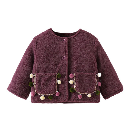 Hopscotch Girls Polyester Waist Length Jackets in Purple Color For Ages 5.5-6 Years