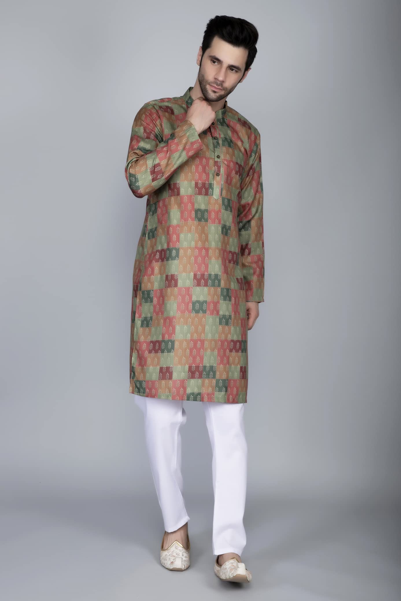 Ethluxis Men's Cotton Blend Printed Kurta Set (38, Multi)