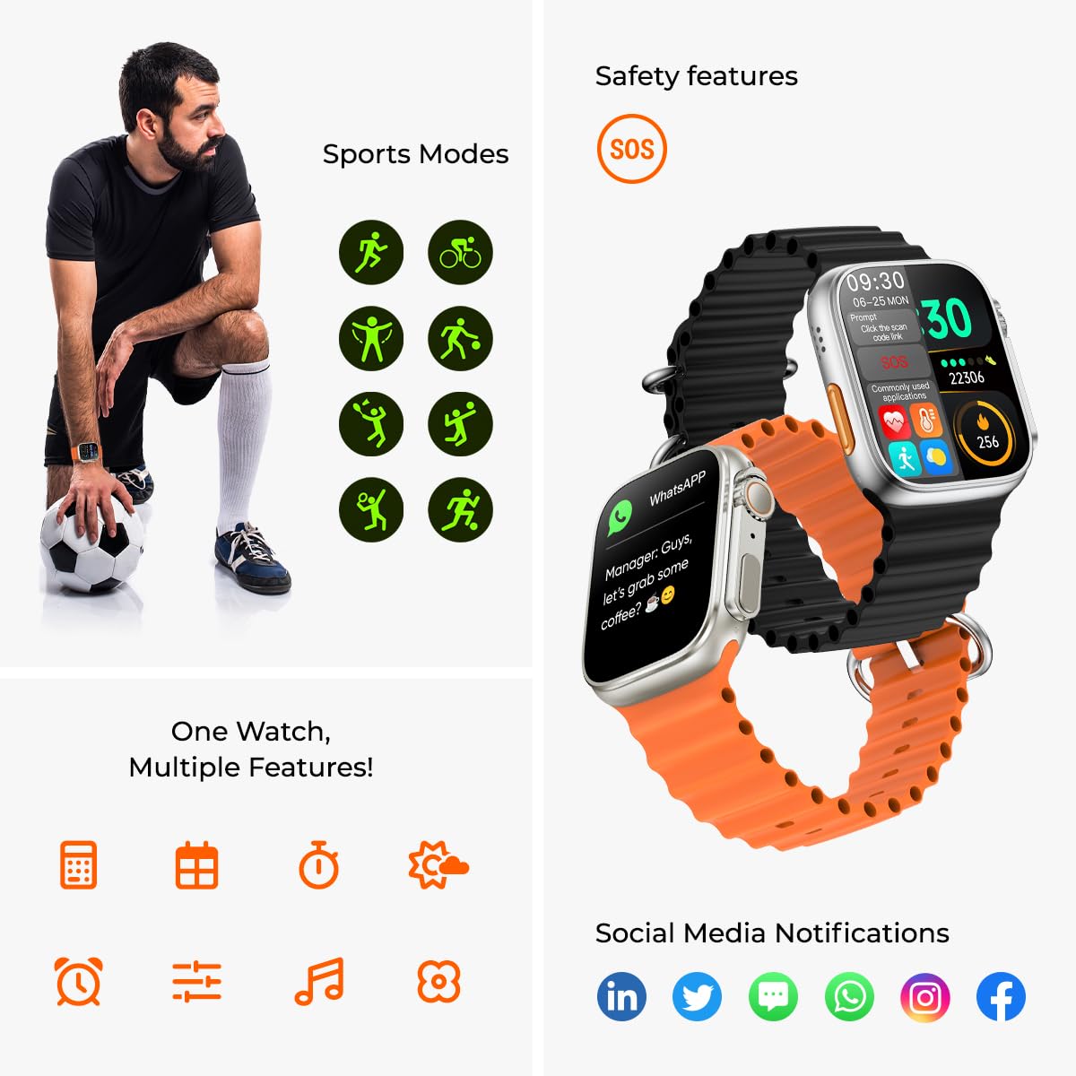 pTron Newly Launched Reflect Pro Smartwatch, Bluetooth Calling, 1.85" Full Touch Display, 600 NITS, Digital Crown, Metal Frame, 100+ Watch Faces, HR, SpO2, Voice Assist, 5 Days Battery Life (Black)
