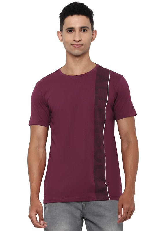 Allen Solly Men's Solid Regular Fit T-Shirt (ALKCVSGF012798_Maroon 2XL)