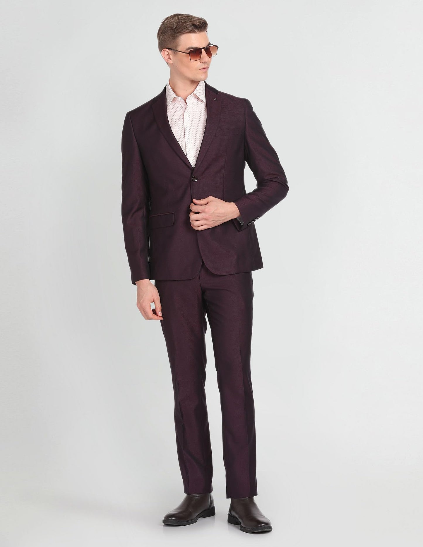 Arrow Men's Polyester Double Breasted Business Suit Pants Set (ARAGSU5600_Maroon