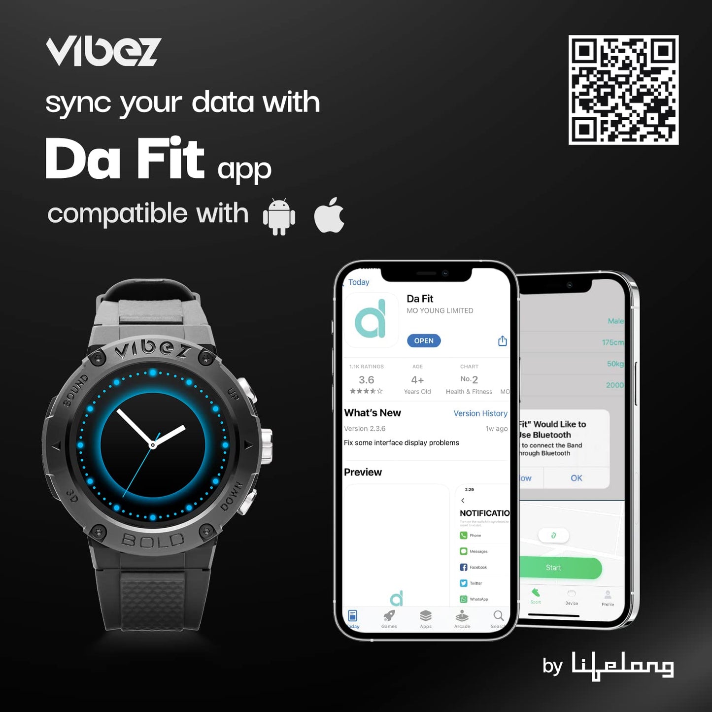 Vibez by Lifelong Bold Smartwatch For Men Bluetooth Calling 1.32" HD Display|24x7 Heart Rate & SpO2 Tracking|Sports Mode|Sleep Monitor|IP67|7 days Battery Backup (VBSWM999, 1 Year Manufacturer Warranty, Black)