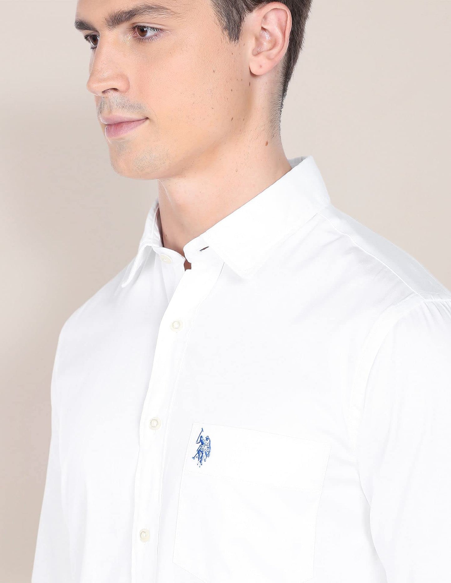 U.S. POLO ASSN. Mens Cotton Solid Satin FS Regular Fit Shirts (USSHTFX0019_White_Medium)