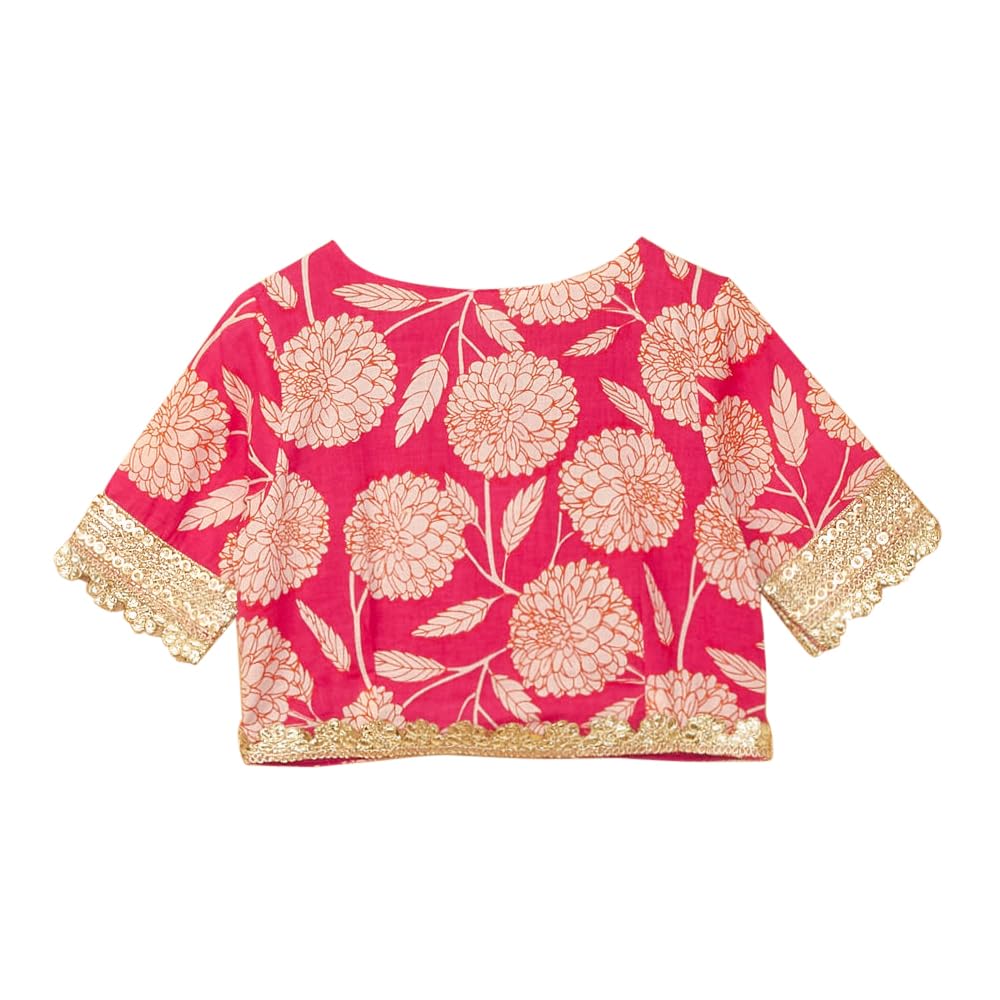Hopscotch Girls Silk Blend Blouse and Lehenga Ethnic Set with Dupatta Readymade In Red Color For Ages (5-6 Years)