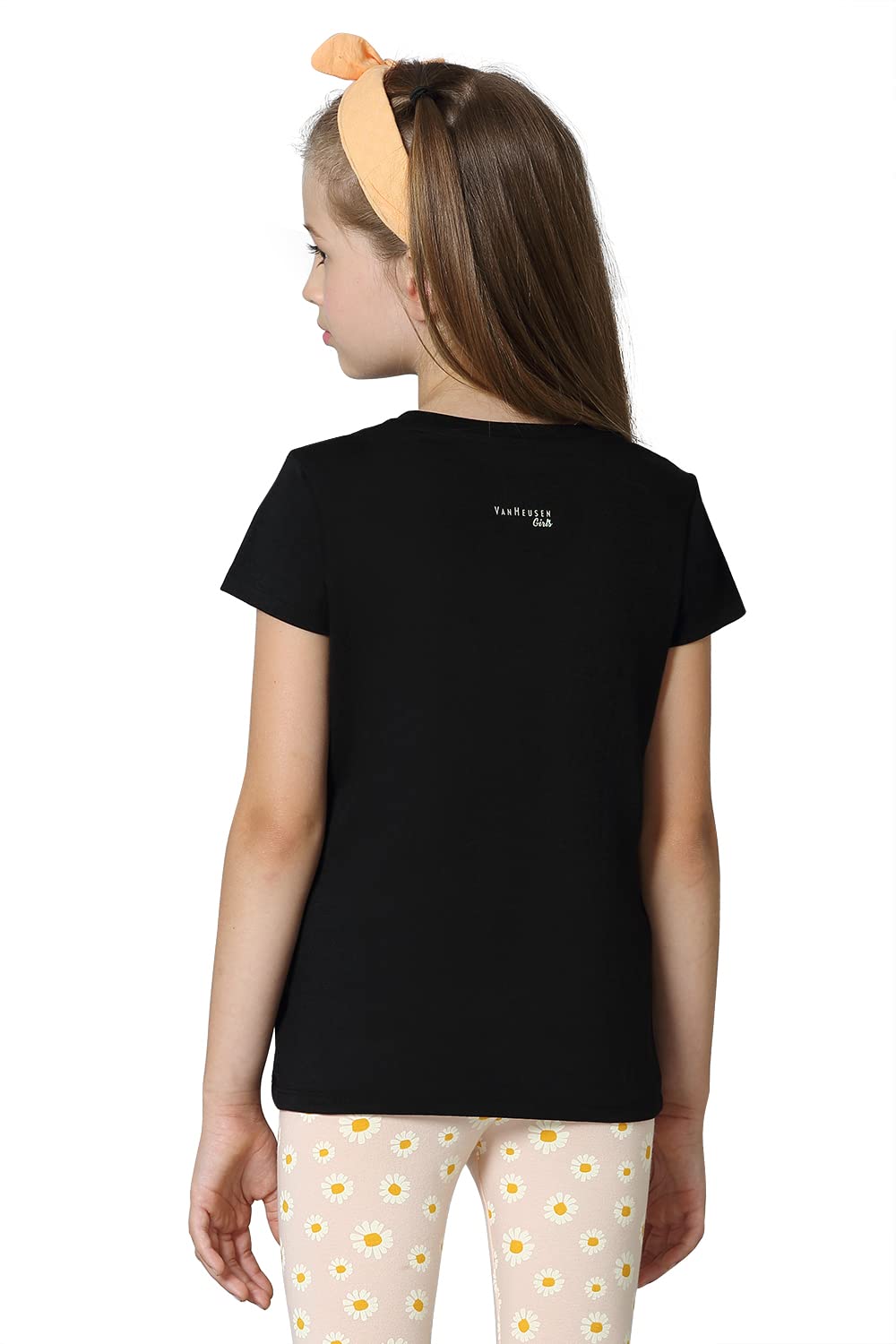 Van Heusen Girls T-Shirt - 100% Cotton - Ultra Soft, Round Neck, Short Sleeve_56405_Black_9-10 Years