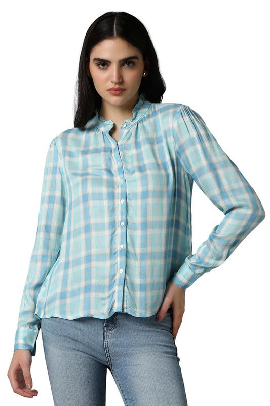 Allen Solly Women's Regular Fit Shirt (AHTSCRGFK29597_Blue