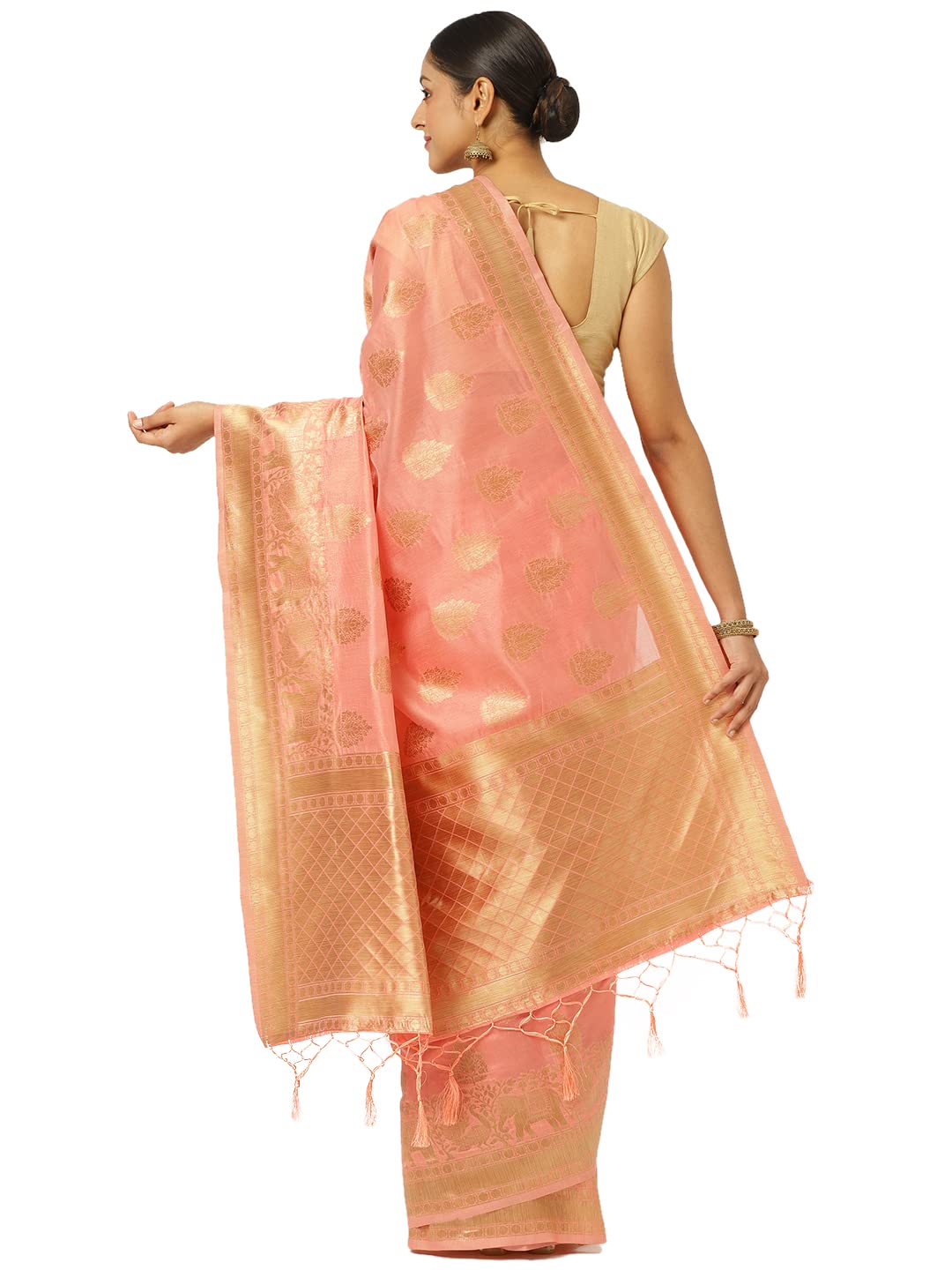 KARAGIRI Womens Maheshwari Silk Pink Saree With Blouse Piece