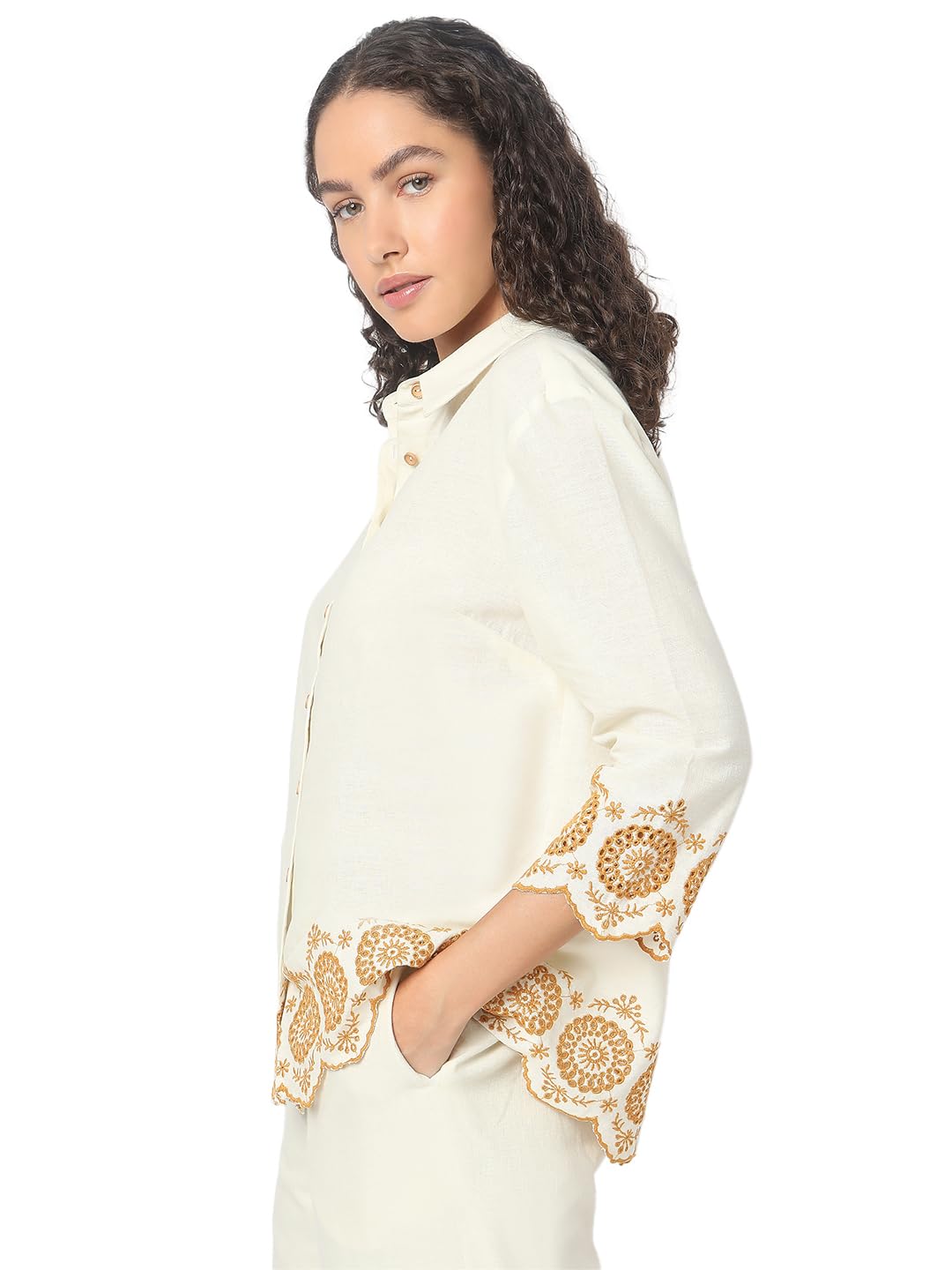 VERO MODA Women Regular Fit Beige Shirt