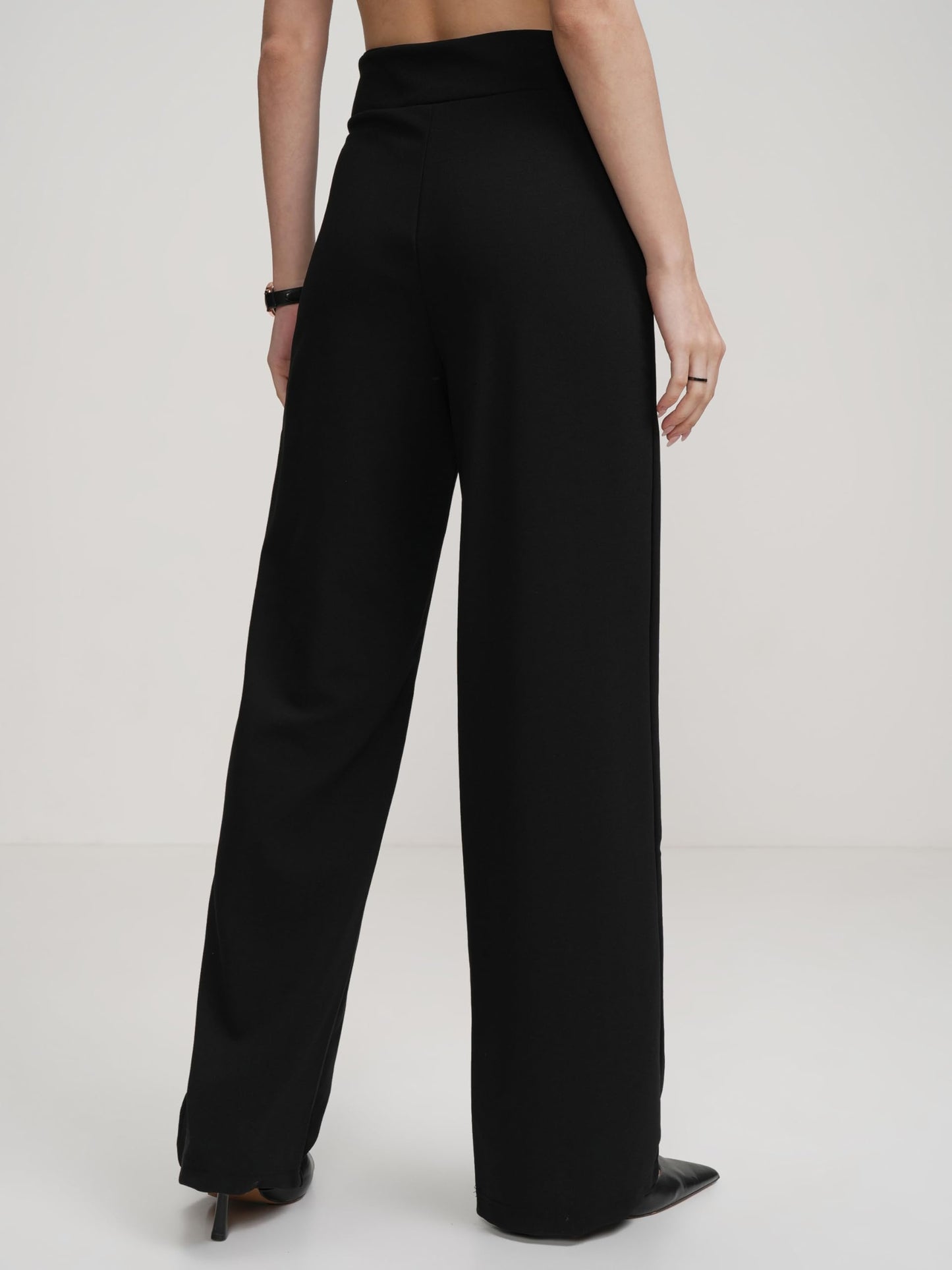 Tokyo Talkies Women Flared Fit High-Rise Parallel Trousers Black