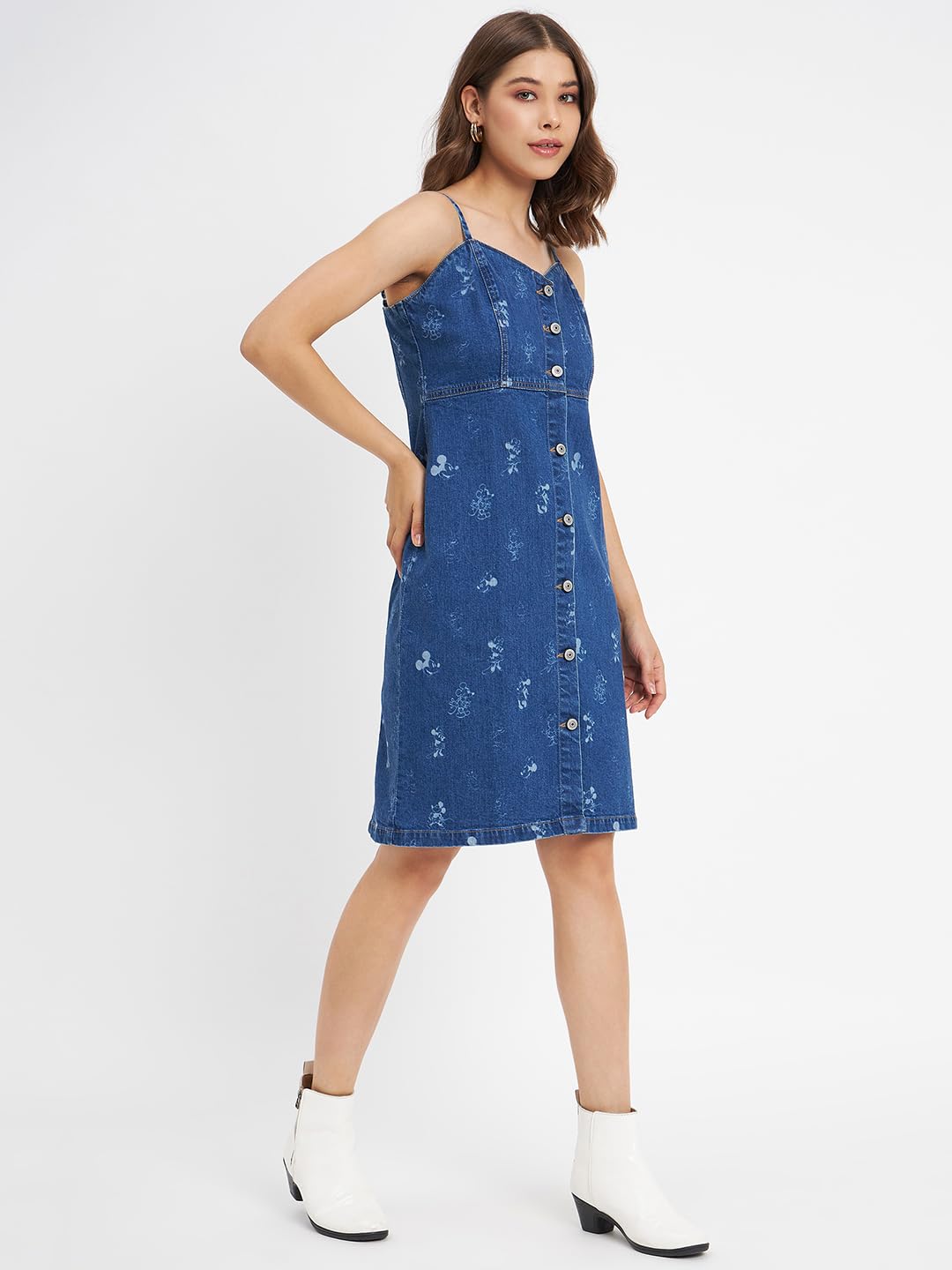 Madame Blue Denim Dress for Women in Cotton