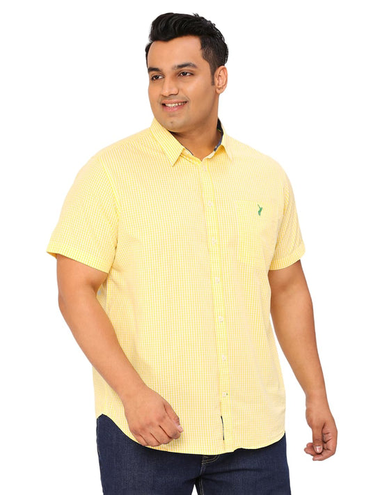 Thomas Scott Mens | Half Sleeve | Checks | Regular Fit Plus Size | 100% Cotton | Spread Collar | Casual Shirts (Available in Plus Size) (Yellow_5XL)