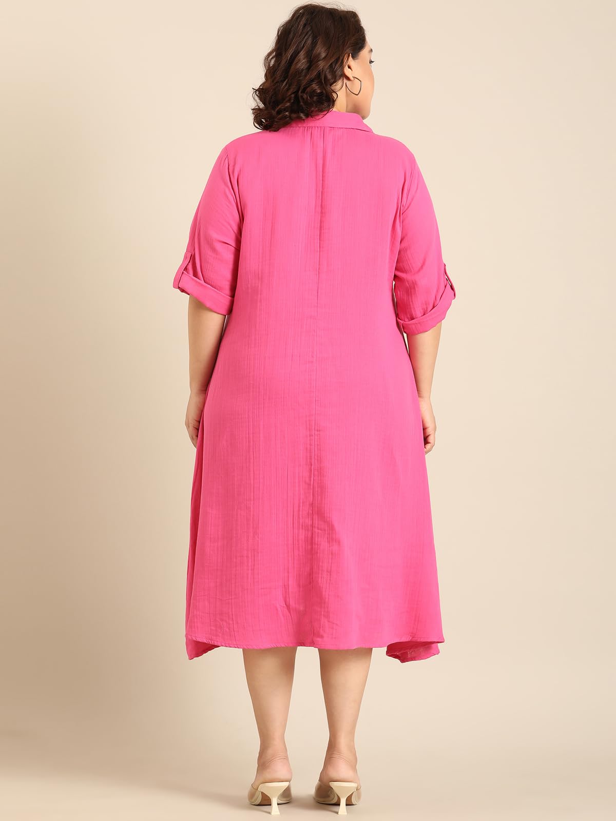 the PINK MOON Women's Plus Pink A-Line Shirt Dress (DRS CH PNKDC 2XL)