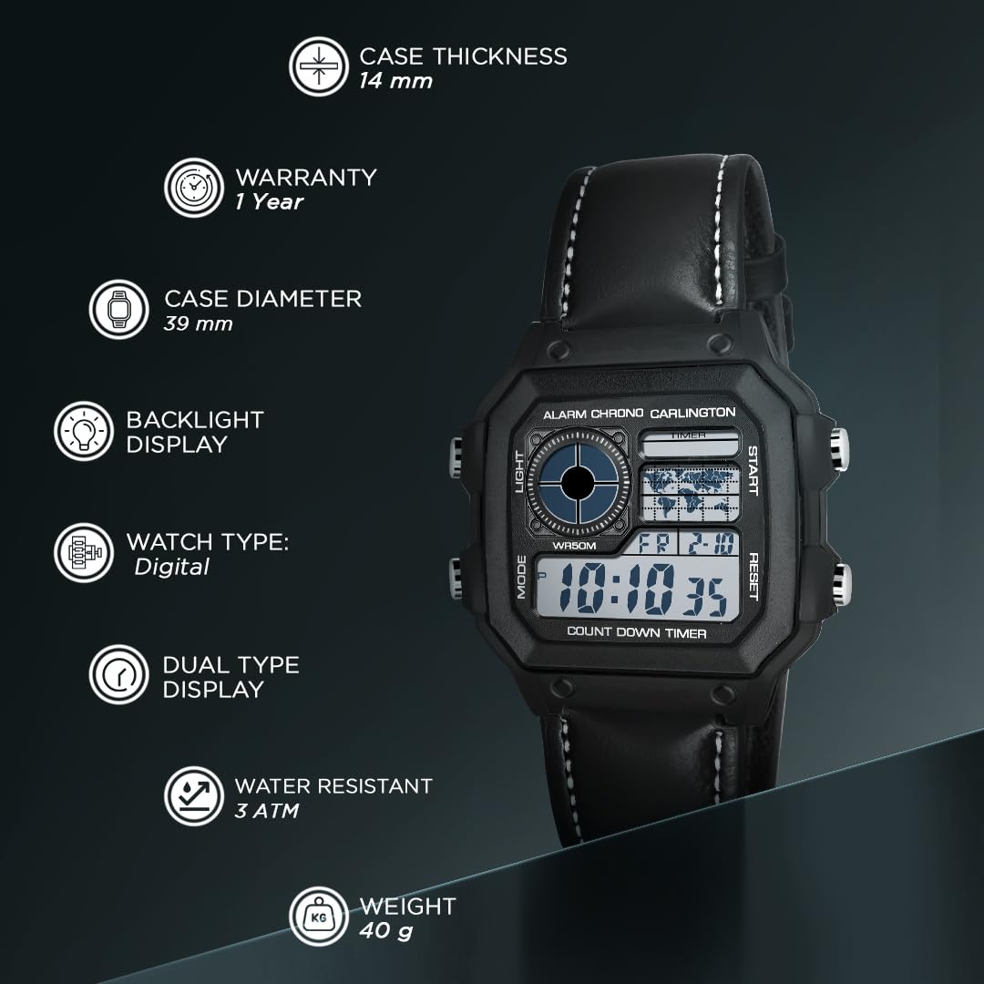 Carlington Endurance Series Digital Wrist Watches for Men with Transparent Case Cover - CT_9079