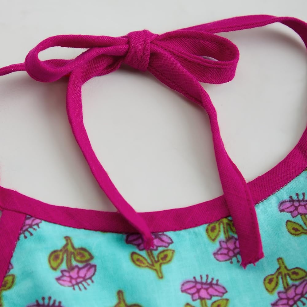 Hopscotch Hoscotch Girls Floral Blue Sleeveless 2 Piece Groove & Flow Cotton Lehenga Choli Set For Ages (5-6 Years)