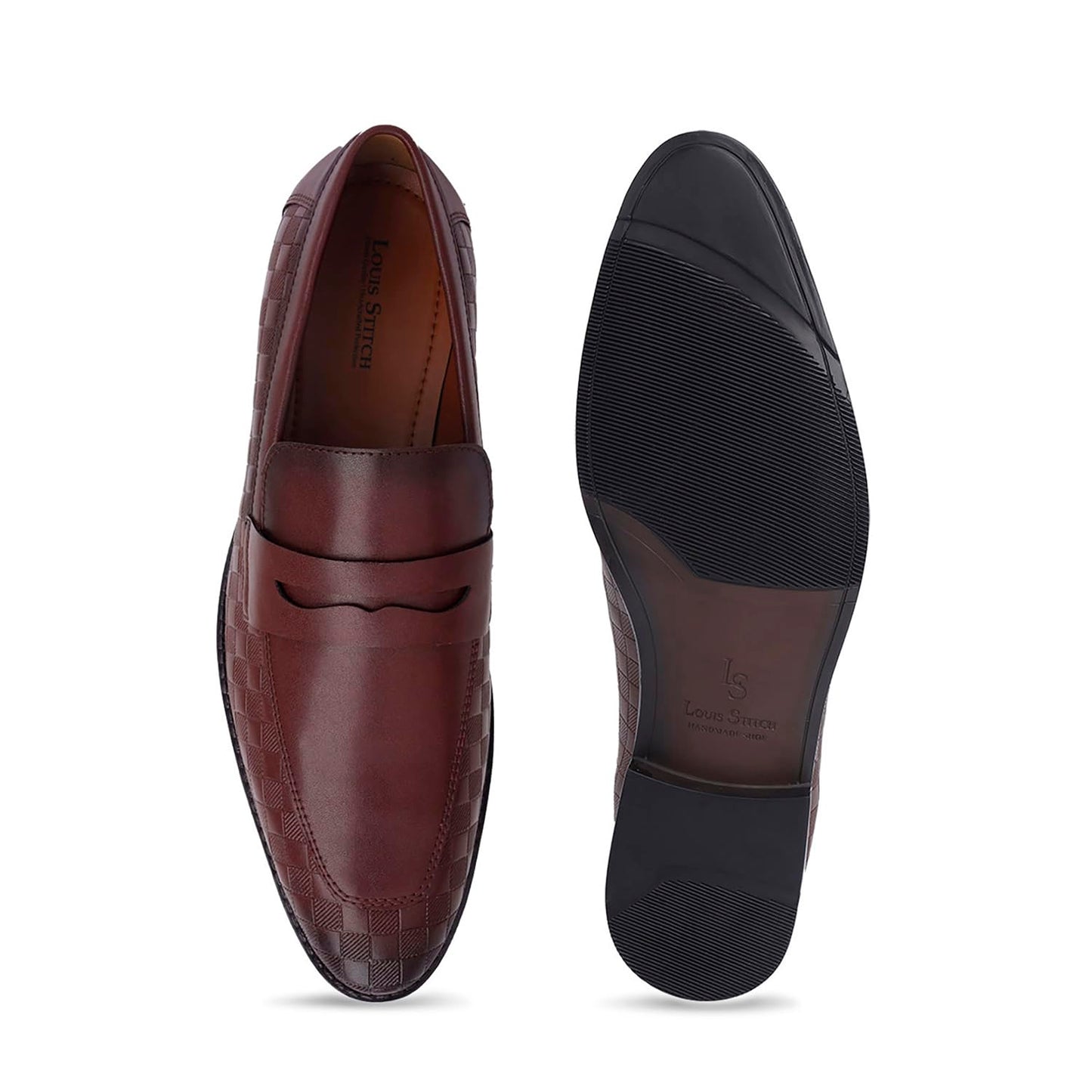 LOUIS STITCH Formal Loafer Shoes for Men| Slip-On Moccasins with Embossed Detailing | Solid Rosewood | Ideal for Business, Casual, Parties | UK06 Size |Comfortable Footwear (RGMCSQRW)