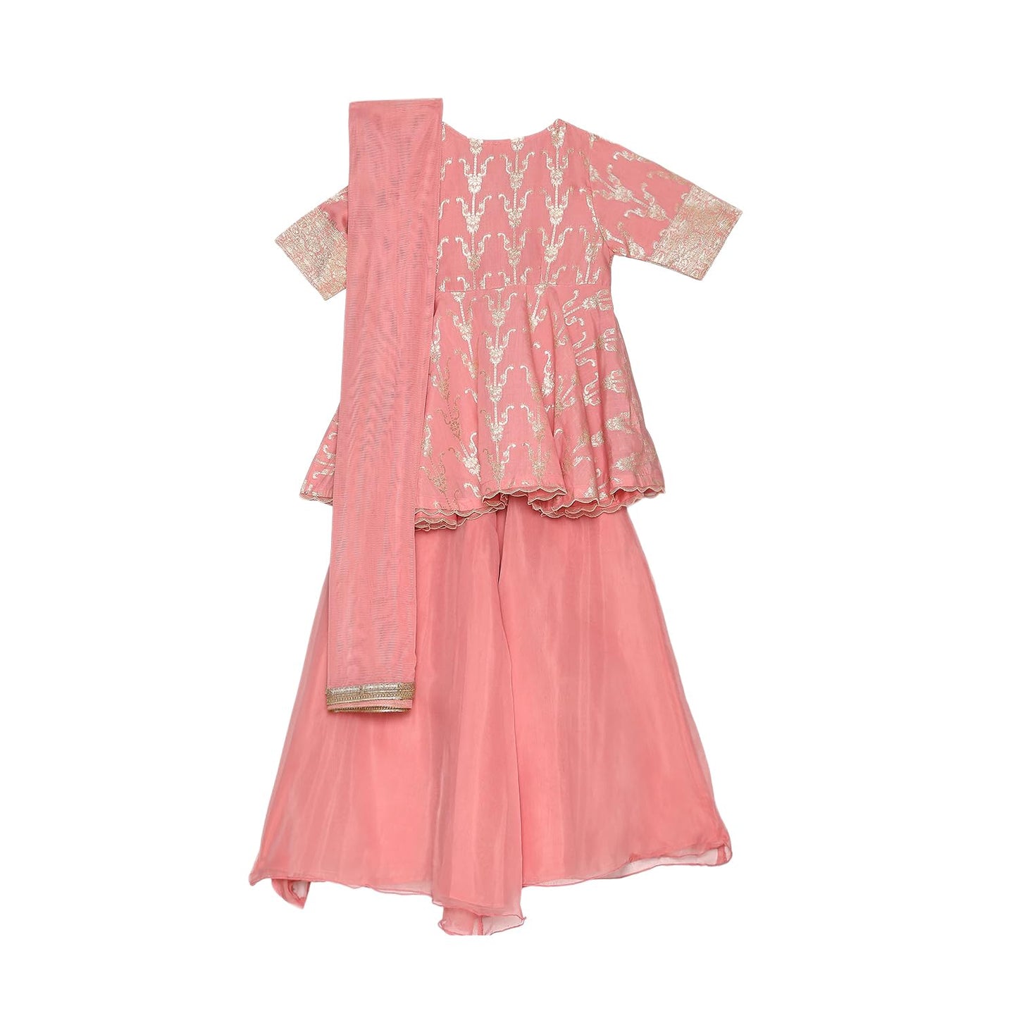 BIBA Girl's Rayon Kurta, Garara, Dupatta (KWFESSHN6205AW24PCH_Peach