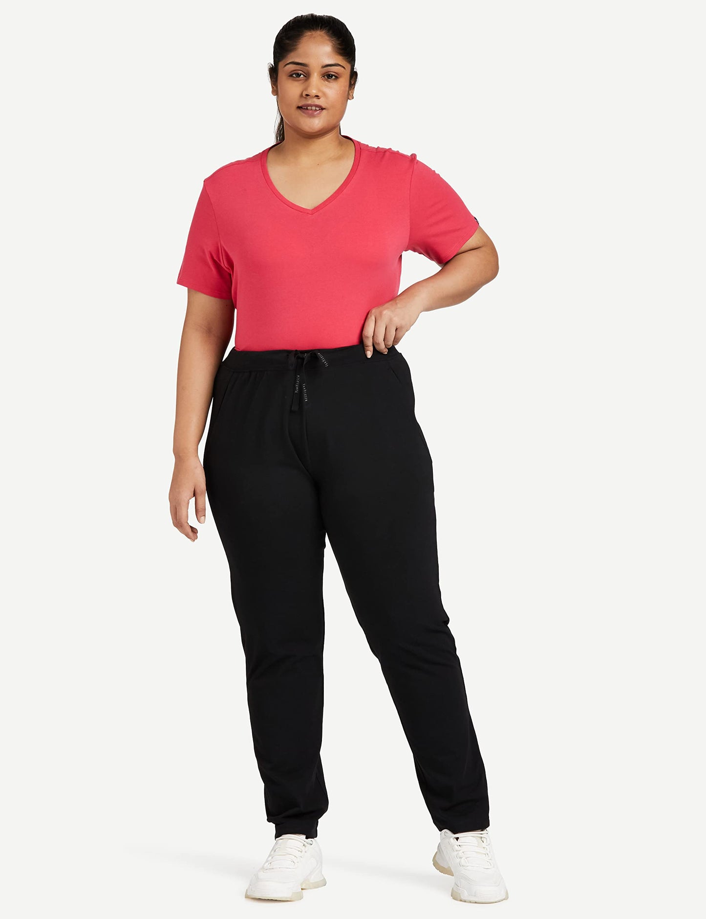 Van Heusen Women Straight Fit Lounge Pants - Cotton Elastane - Smart Tech+, Easy Stain Release, Moisture Wicking, Ultra Soft_55303_Black_L