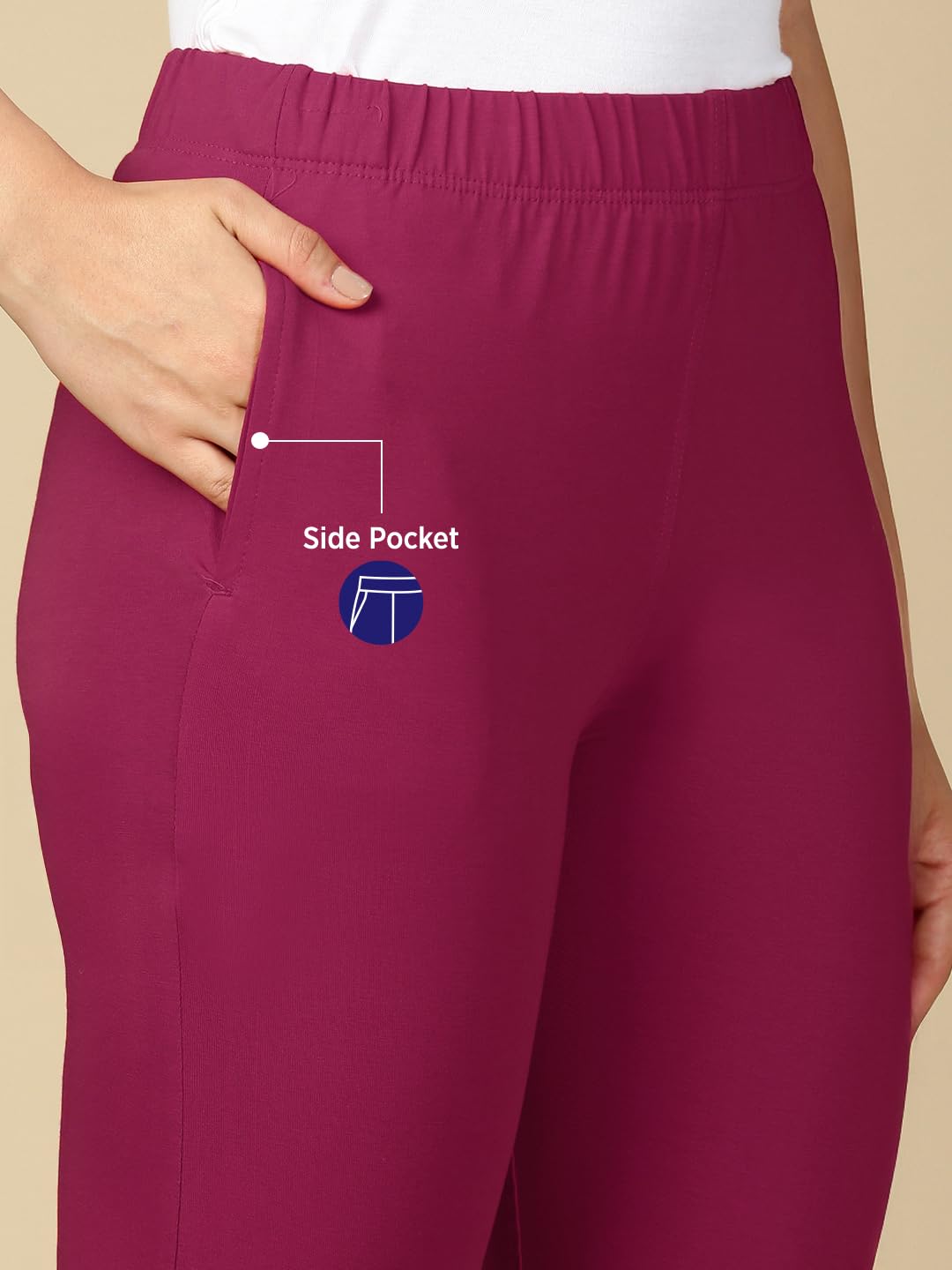 Lux Cozi PYNK Women's Solid Premium Cotton Lycra Kurtipant with Side Pocket_COZI_PYNK_KURTIPANT_04_FS_1PC