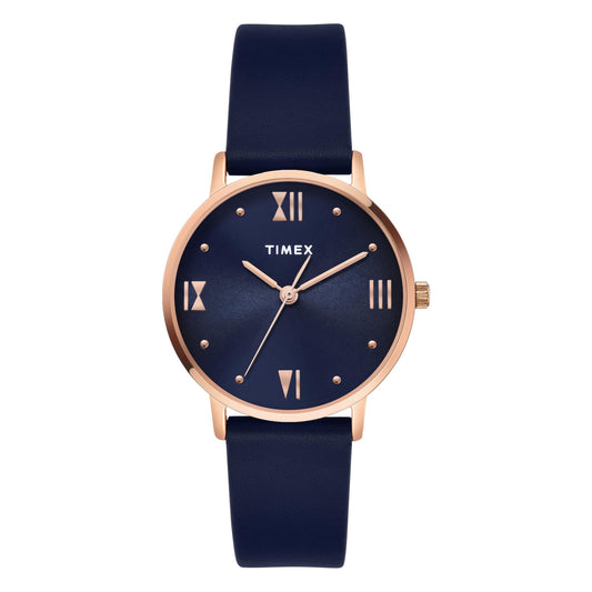 TIMEX Analog Watch for Women with Blue Round Dial & Blue Leather Strap Band Water Resistant Women's Wrist Watches - TWEL15622