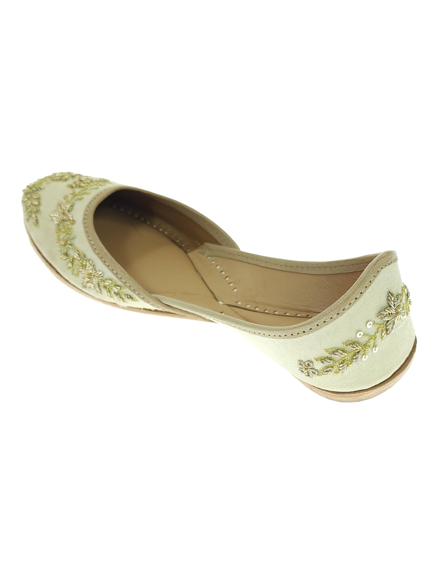 Fulkari Women's Paradise Beige Gold Soft Leather Embroidered Jutis | Bite and Pinch Free Jutti | Punjabi Formal Juttis | Girl's Wedding Flat Ladies Mojari | Formal Ethnic Juti | 42