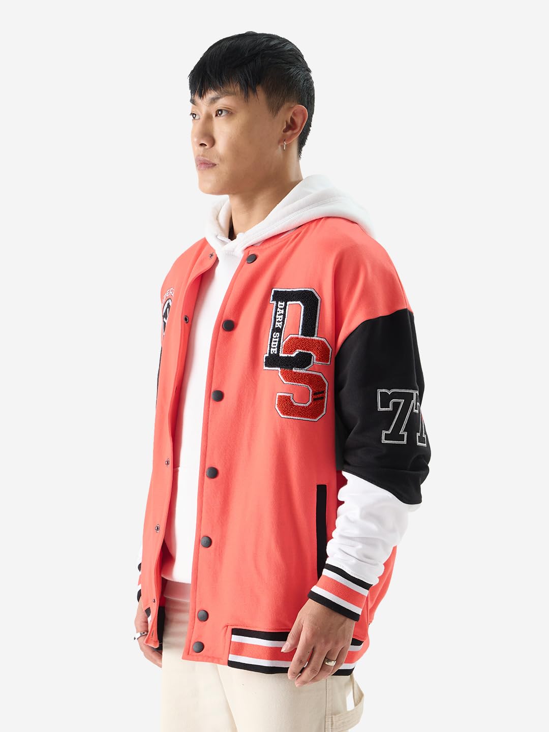 The Souled Store Official Star Wars: Stormtroopers Long Sleeve Button Front Orange and Black Graphic Print Oversized Fit Varsity Jackets