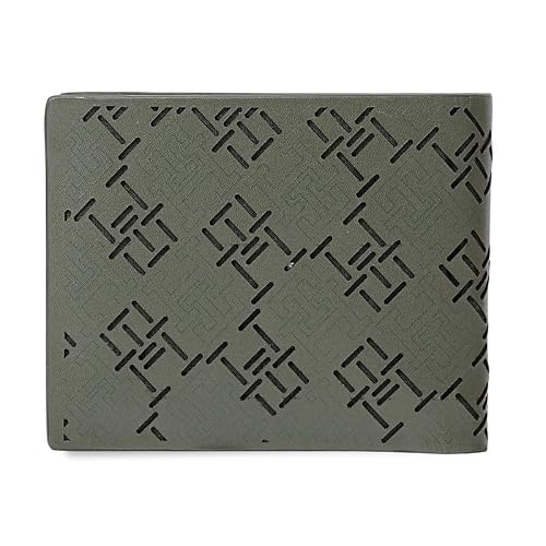Tommy Hilfiger Men's Leather Wallet Strovolos | Laser-Detailed Olive Bi-Fold with Global Coin Pocket | Stylish Purse for Gents