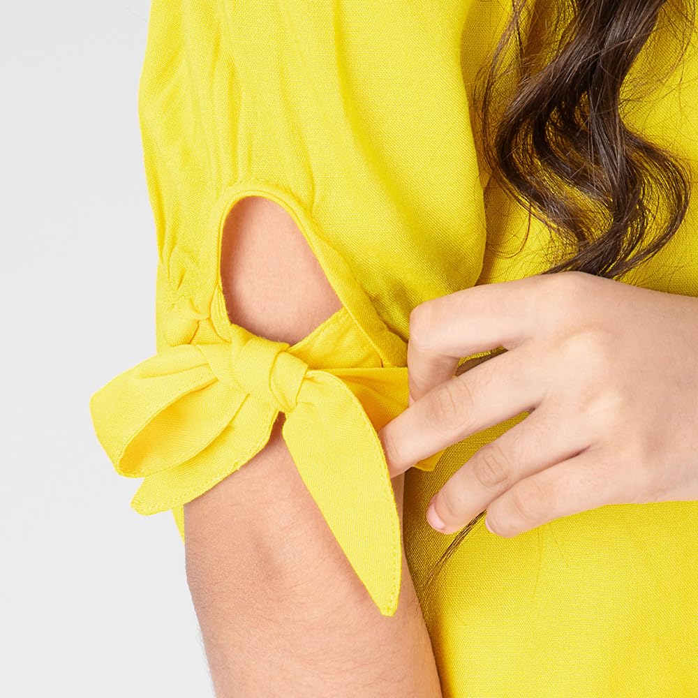 Hopscotch Girls Cotton Floral Print Top And Pant Set In Yellow Color For Ages 9-10 Years (HSP-3681744)