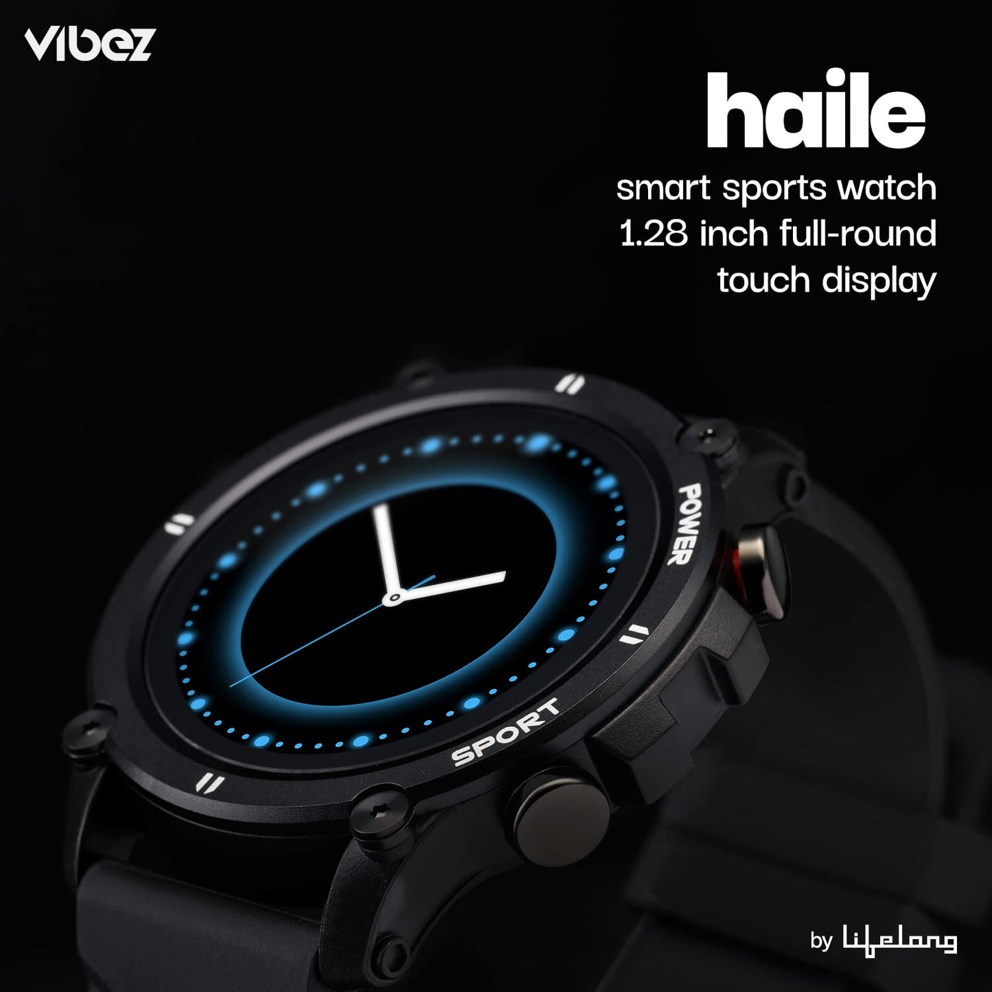 Vibez by Lifelong Haile Smartwatch For Men with HD Display|24x7 Heart Rate & Blood Oxygen Tracking|Sports Mode|Sleep Monitor|IP67 Waterproof|7 days Battery Backup (VBSWM108, 1 Year Manufacturer Warranty, Black)