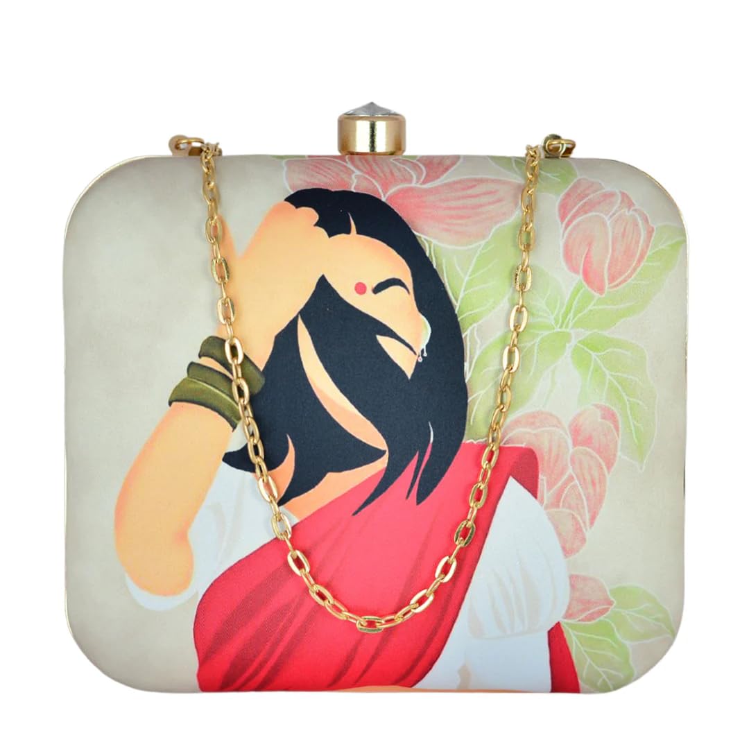 Artklim Red Saree Indian Women Printed Clutch