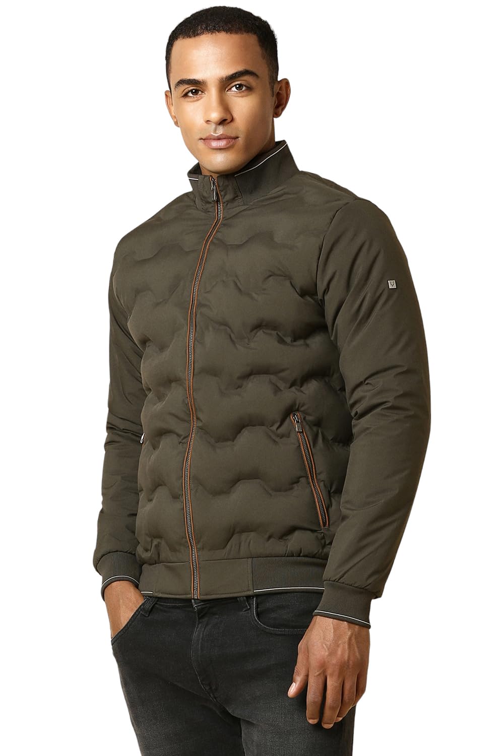 Men Brown Solid Full Sleeves Casual Jacket