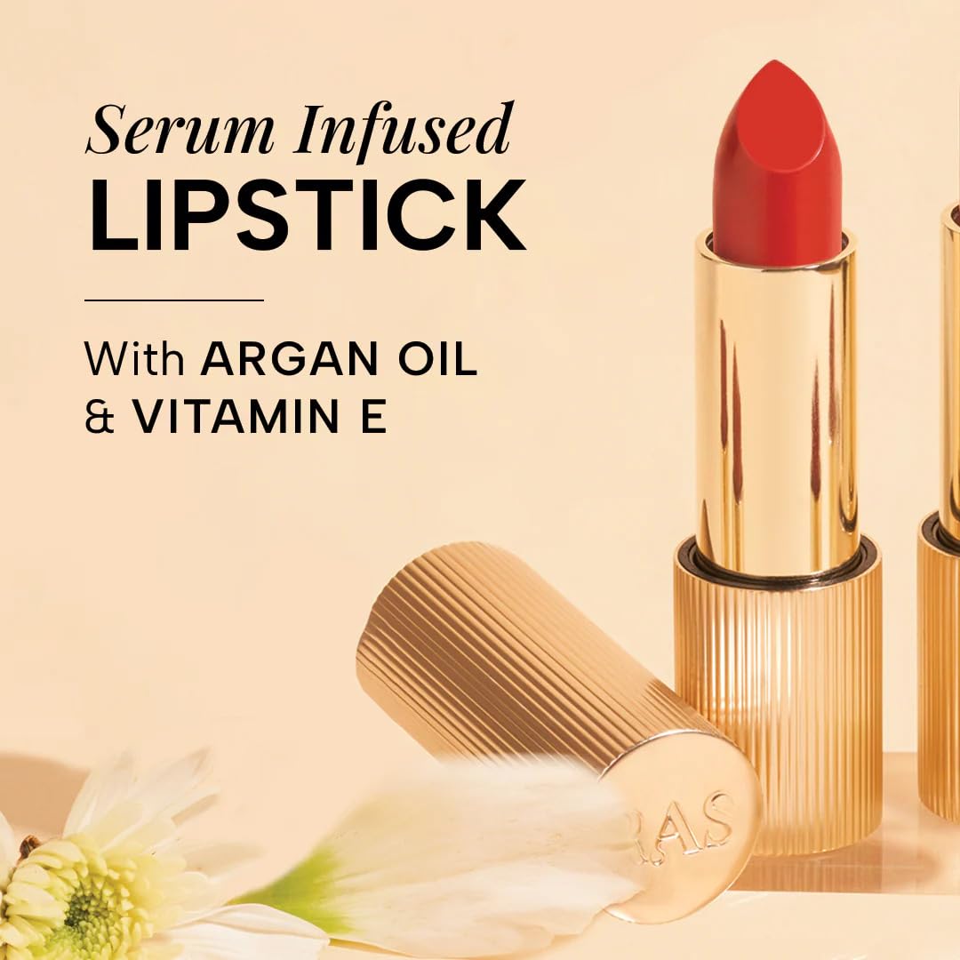 RAS Luxury Oils Lumiere Satin Matte Lipstick | 8-Hr long stay Creamy Matte, Non-Drying, Lightweight & Pigmented | Natural infusion of Argan & Avocado | Vegan, Cruelty-Free (Riviera Red)
