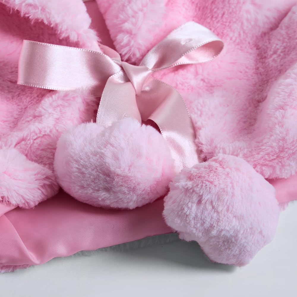 Hopscotch Girls Full Sleeves Pink Fur Pom Pom Embellished Jacket