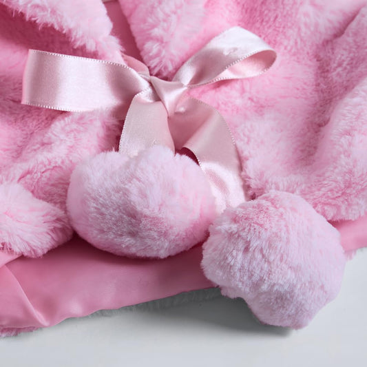 Hopscotch Girls Full Sleeves Pink Fur Pom Pom Embellished Jacket