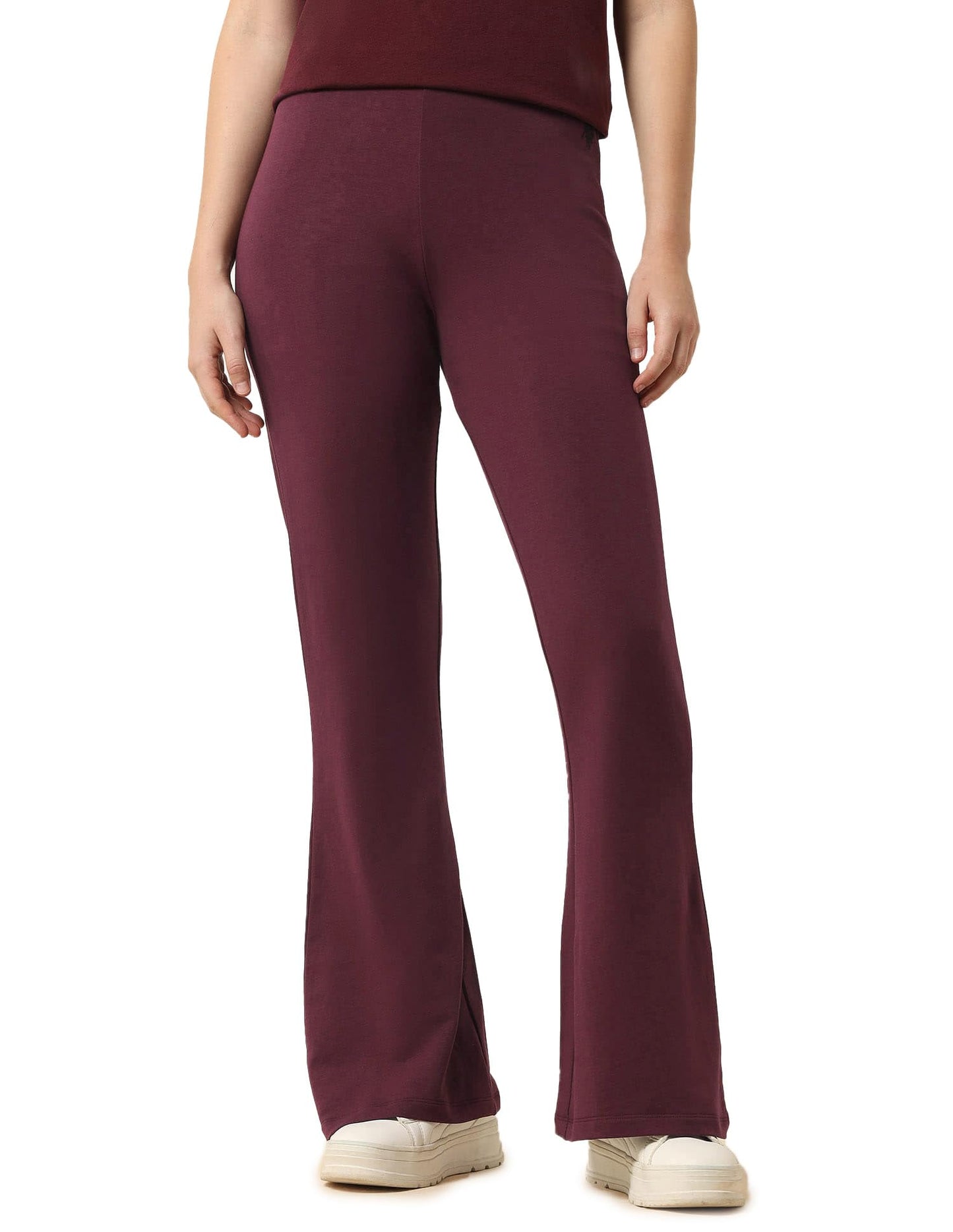 U.S. POLO ASSN. Women High-Rise Flared Fit Lounge Pants (UWSS25TRO125_Red_M)