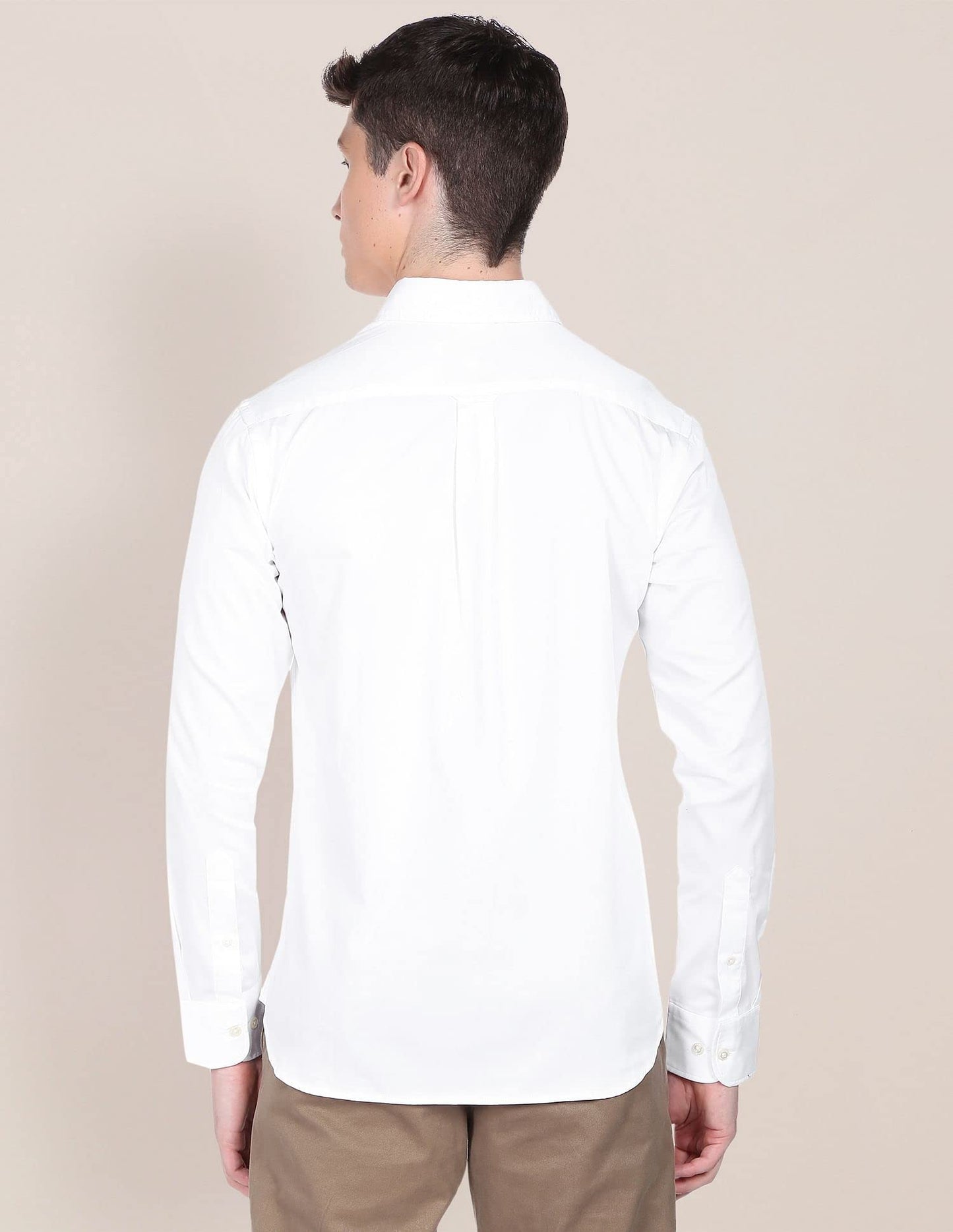 U.S. POLO ASSN. Mens Cotton Solid Satin FS Regular Fit Shirts (USSHTFX0019_White_Medium)