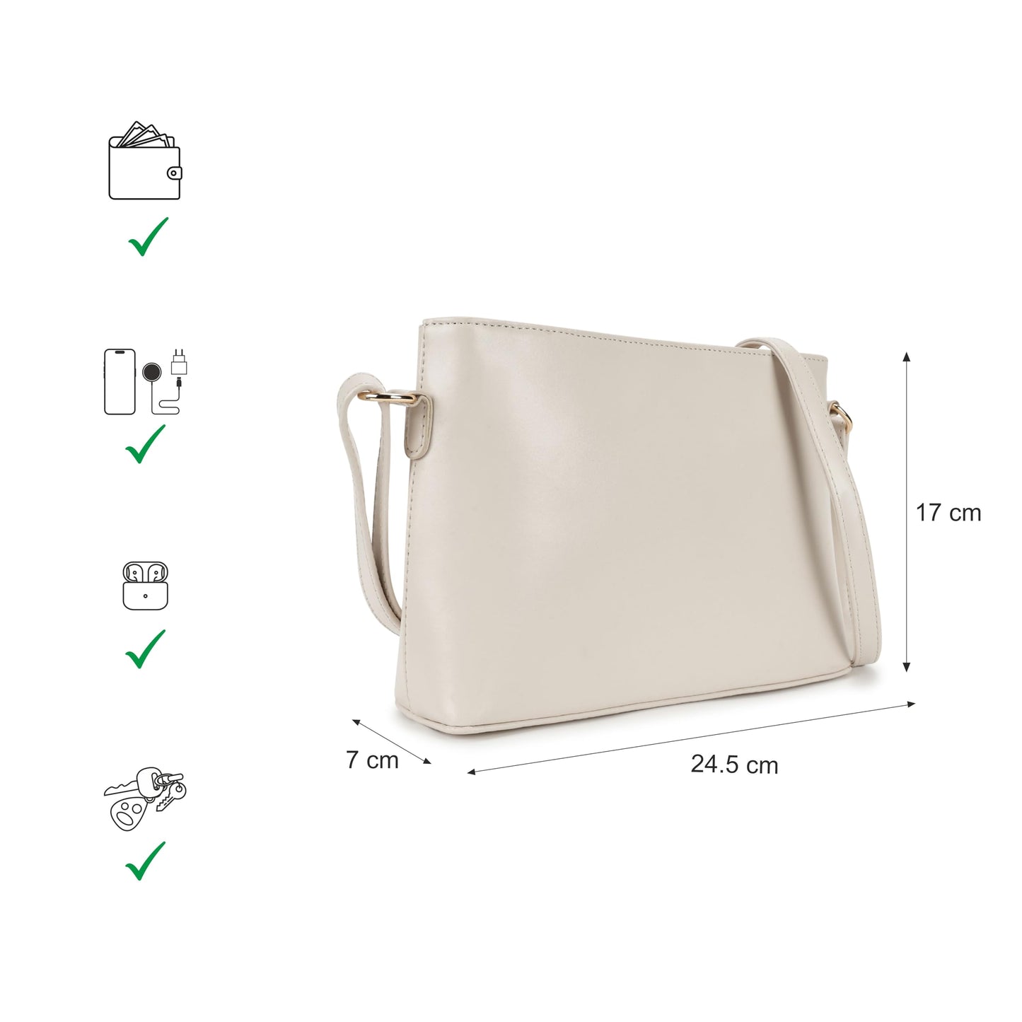 Fastrack Women and Girls Solid Casual Sling Bag, And With Adjustable Sling Strap, Beige