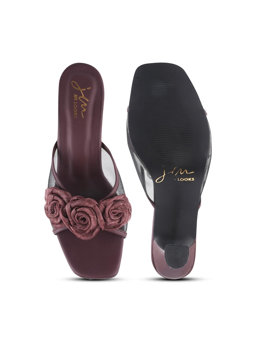 JM LOOKS Stylish Embellished Kitten Heels Sandal for Women & Girls | Pencil Hees | Stiletto Heels | (Wine, 40)