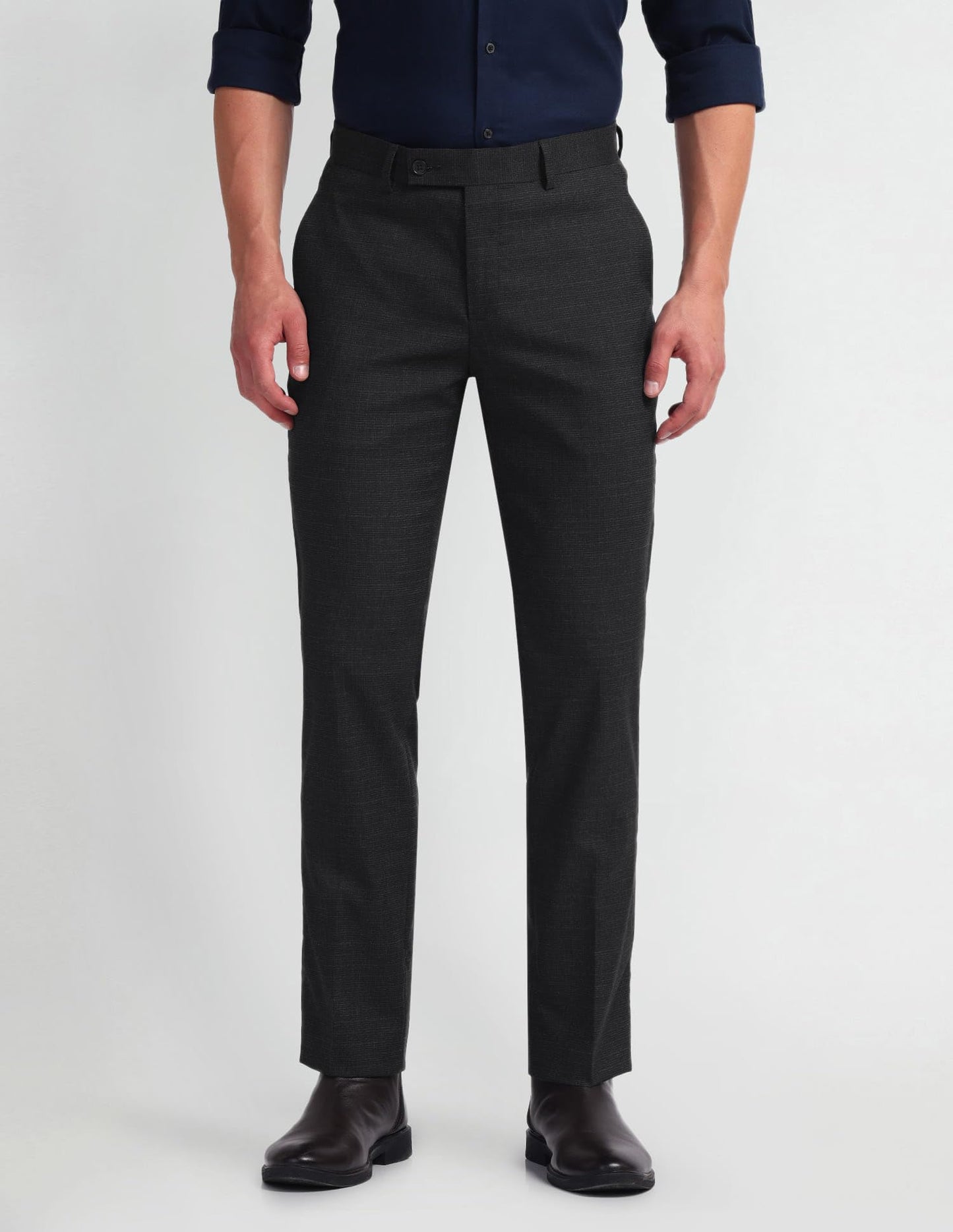 Arrow Men's Solid Polyester Formal Trouser Black