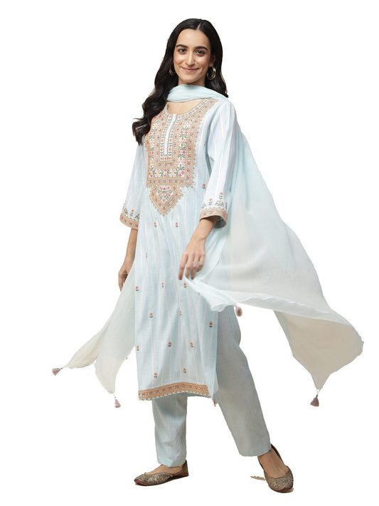 Aarke Ritu Kumar Blue Embroidered Kurta With Pant And Dupatta