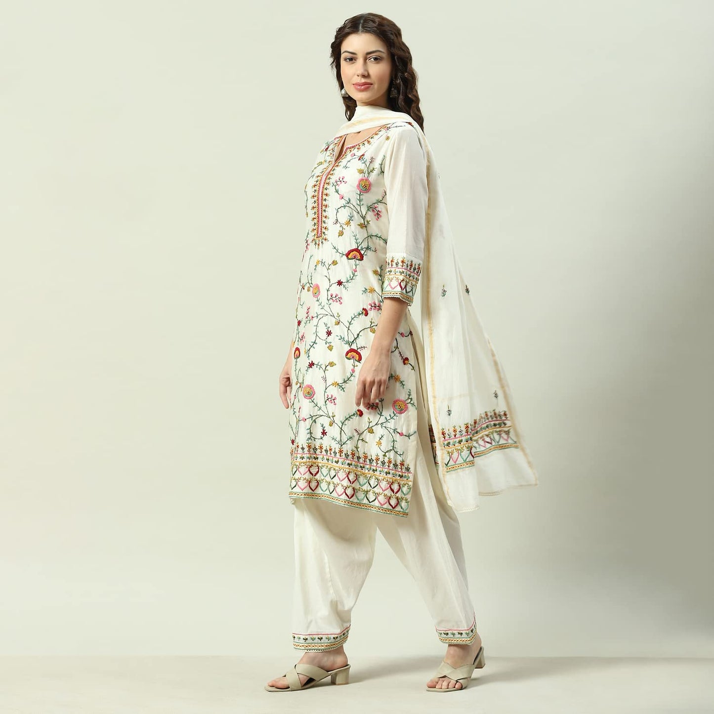 BIBA Women's Cotton Blend Salwar Suit Set (SKD7958AW22IVRY_Off White