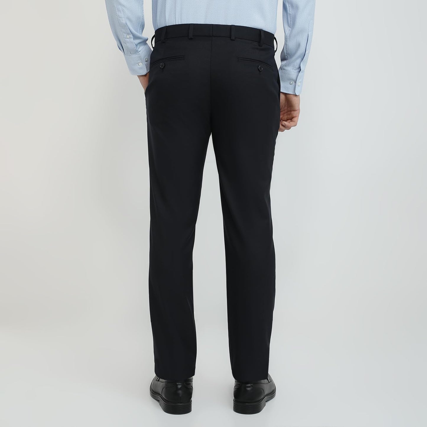 Raymond Men Slim Fit Solid Pattern Poly Viscose Blend Flat Front Formal Trouser Blue