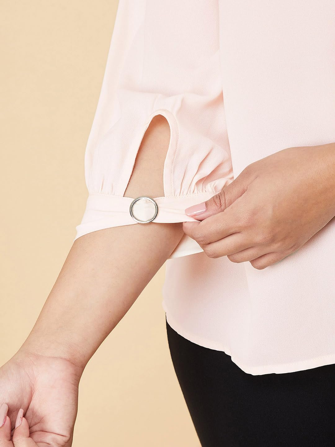 Max Women Plus Size Solid Shirt with Cuff Buckle Detail (SFT3101P_Blush)