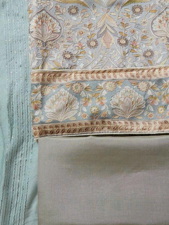 Salwar Studio Printed Grey Silk blend Unstitched Dress Material-Pack of 1.