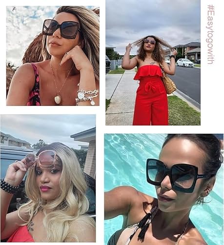 Karsaer Oversized Retro Square Round Women Non-Polarized Sunglasses Large Frame Vintage Women Shades K7075, Pink