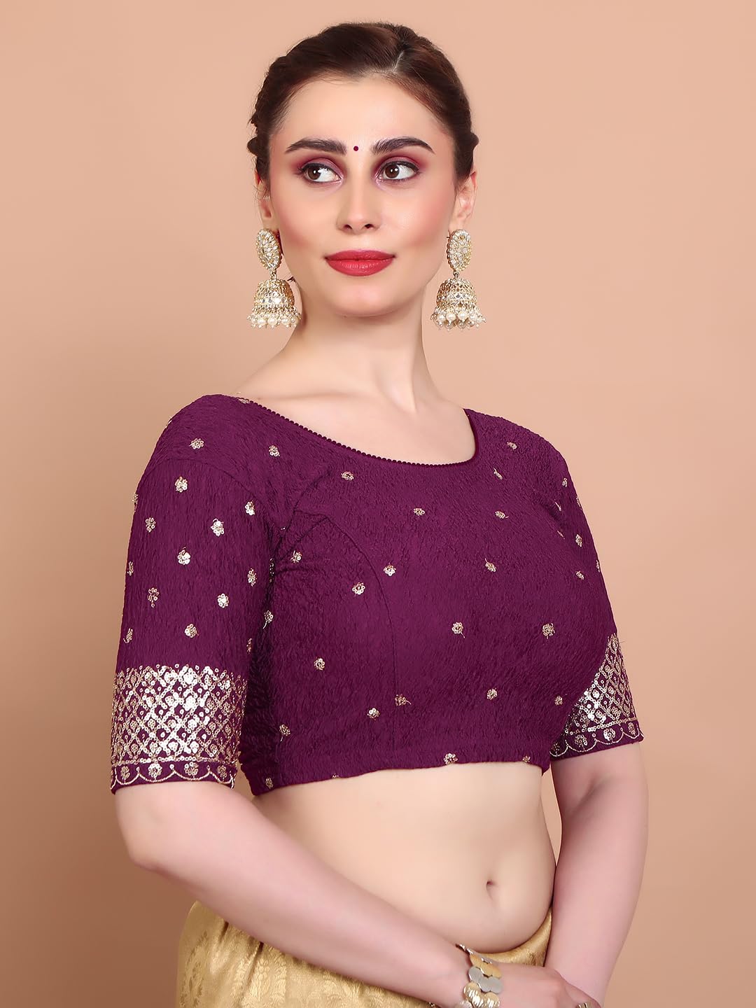 SALWAR STUDIO Wine Strechable Non Padded Readymade Blouse