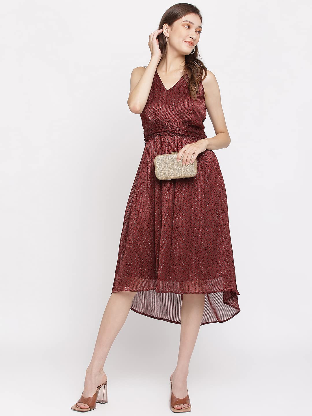 Latin Quarters Women High Low Maroon Dress