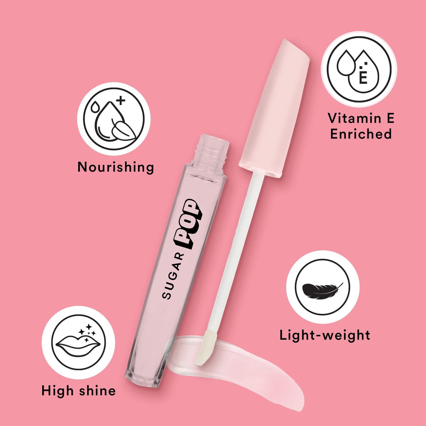 SUGAR POP High Shine Lip Gloss - 01 Marshmallow (Clear) Lip Plumping Gloss For Soft & Dewy Lips & SUGAR POP Nourishing Lip Balm 05 Peach - 4.5 gms – Tinted Lip Moisturizer Combo