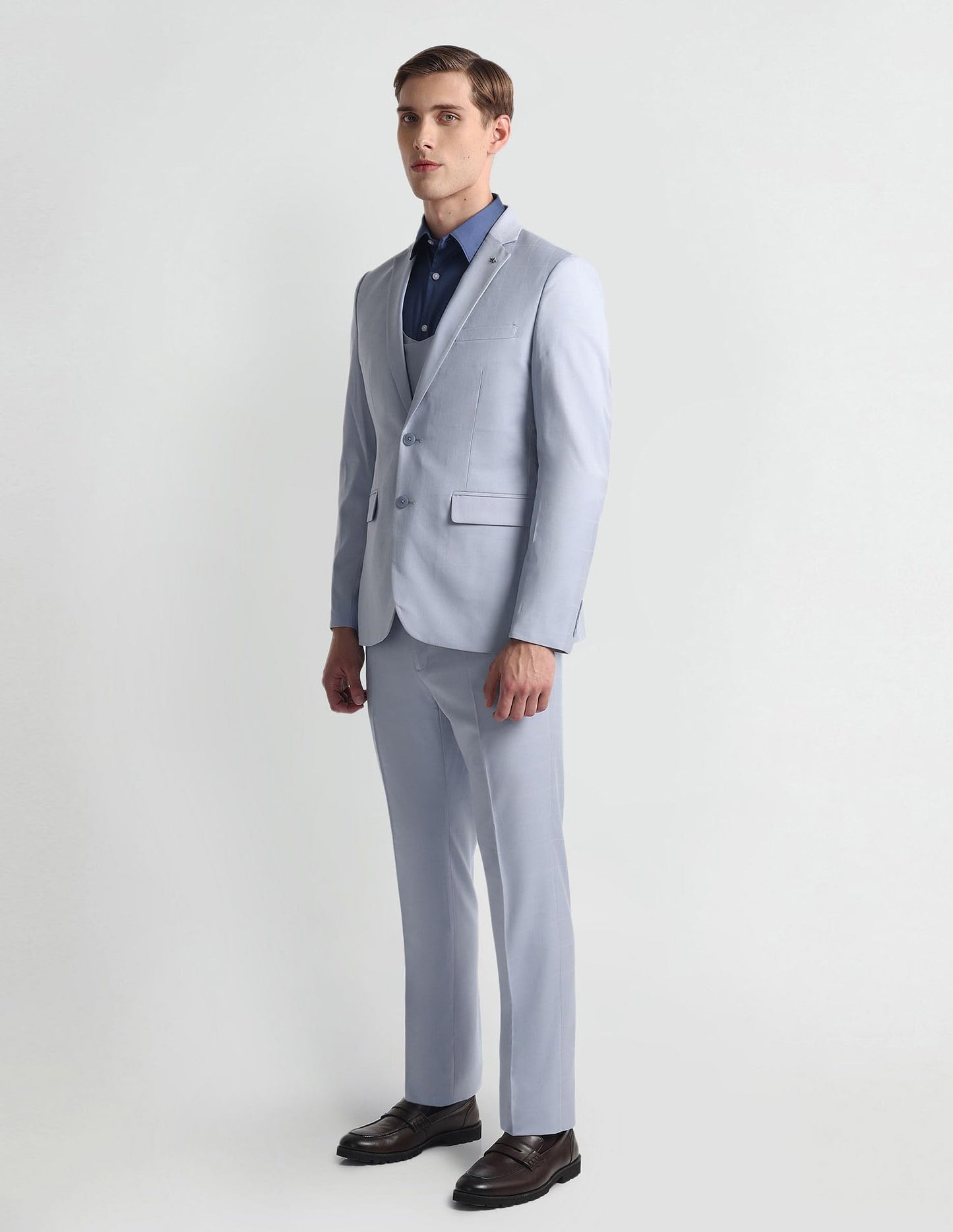 Arrow Graph Check Three Piece Suit Light Blue