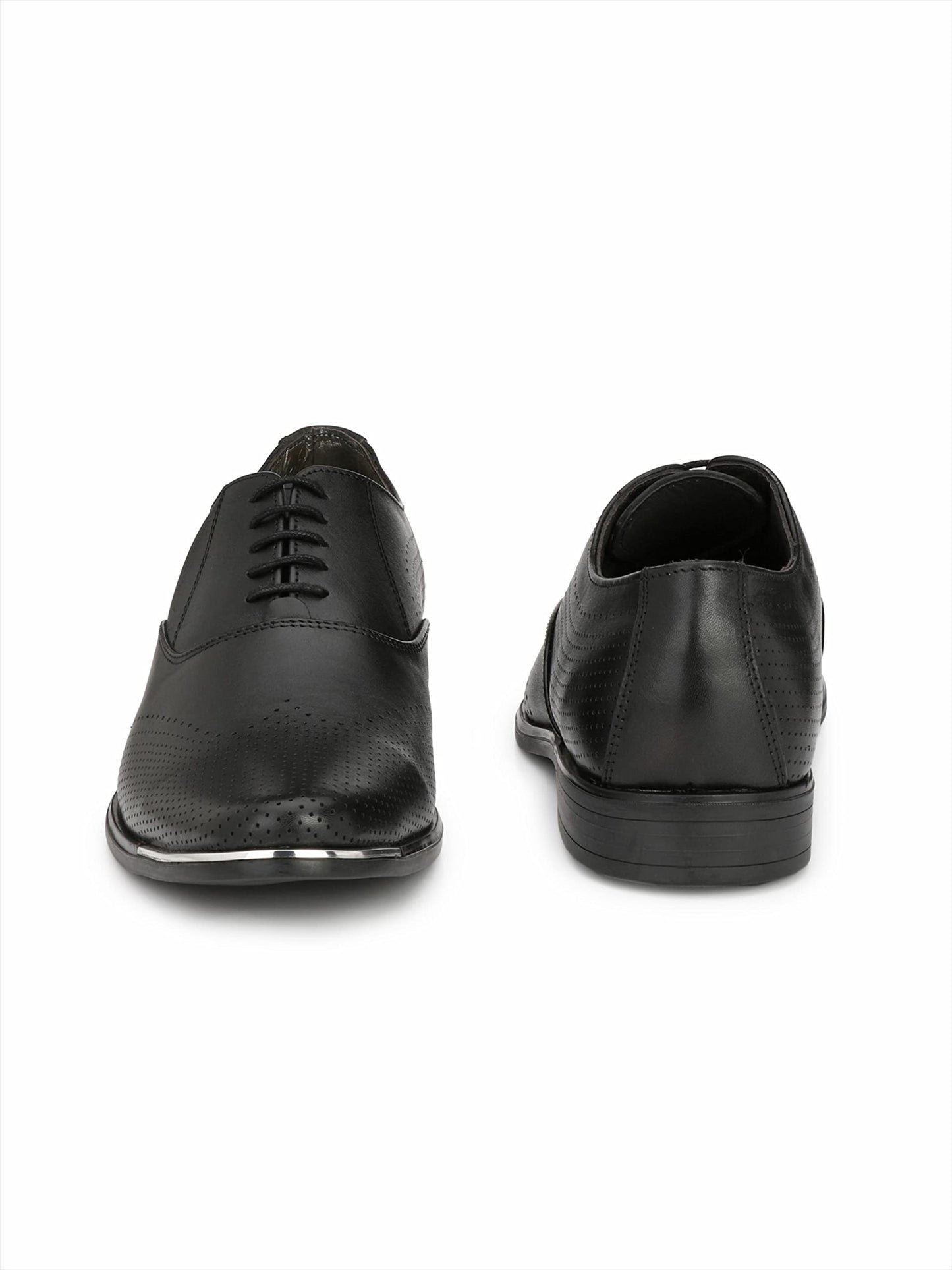 HITZ Men's Black Leather Lace-Up Semi-Formal Shoes