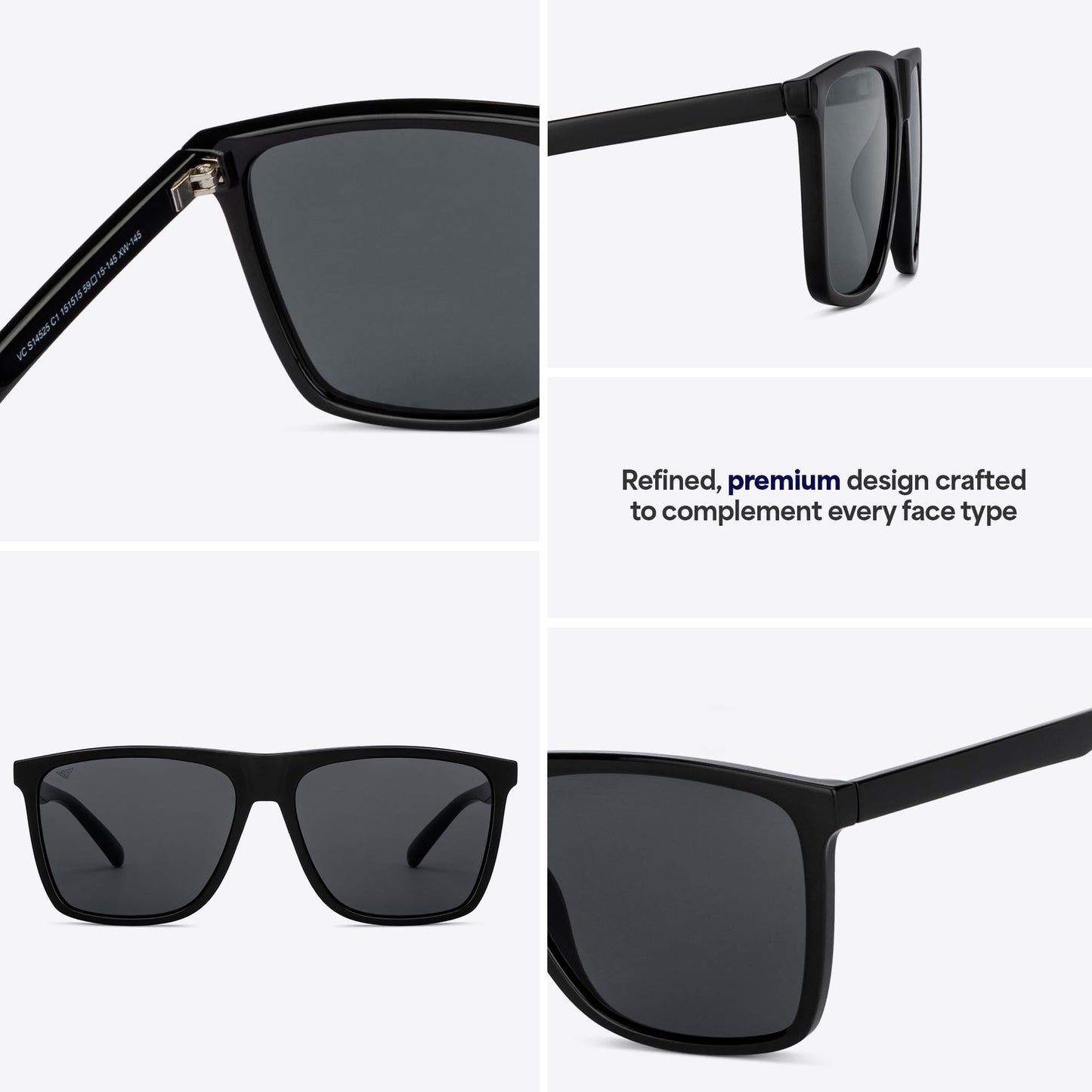 Vincent Chase By Lenskart | Black Grey Solid Full Rim Square | 100% UV Protection (UV 400) | Men & Women | Large | VC S14525